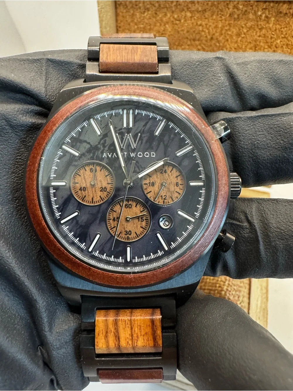Avantwood Men's Black and Brown Wooden Chronograph Watch